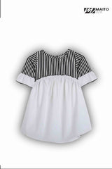 Chic Contrast Striped Ruffle Dress for Girls