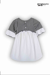 Chic Contrast Striped Ruffle Dress for Girls