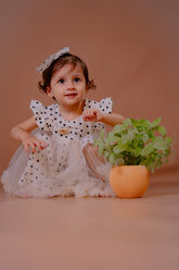 Baby Girl White Polka Dot Party Dress with Bow & Tulle Skirt – Kids Birthday Outfit