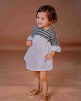Chic Contrast Striped Ruffle Dress for Girls