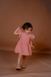 Baby Girl Pink Eyelet Embroidered Dress with Flutter Sleeves – Summer Party Wear