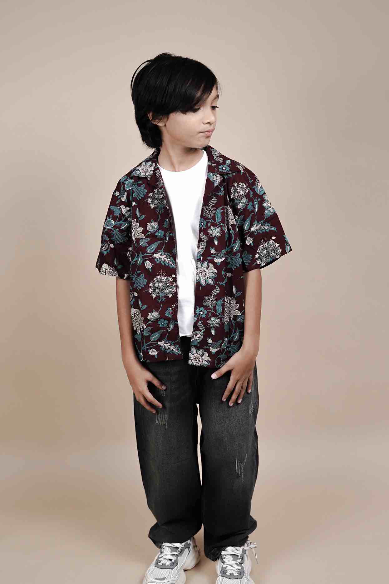Floral Print Short Sleeve Shirt for Kids