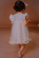 Baby Girl White Polka Dot Party Dress with Bow & Tulle Skirt – Kids Birthday Outfit