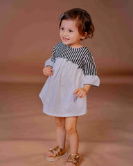 Chic Contrast Striped Ruffle Dress for Girls